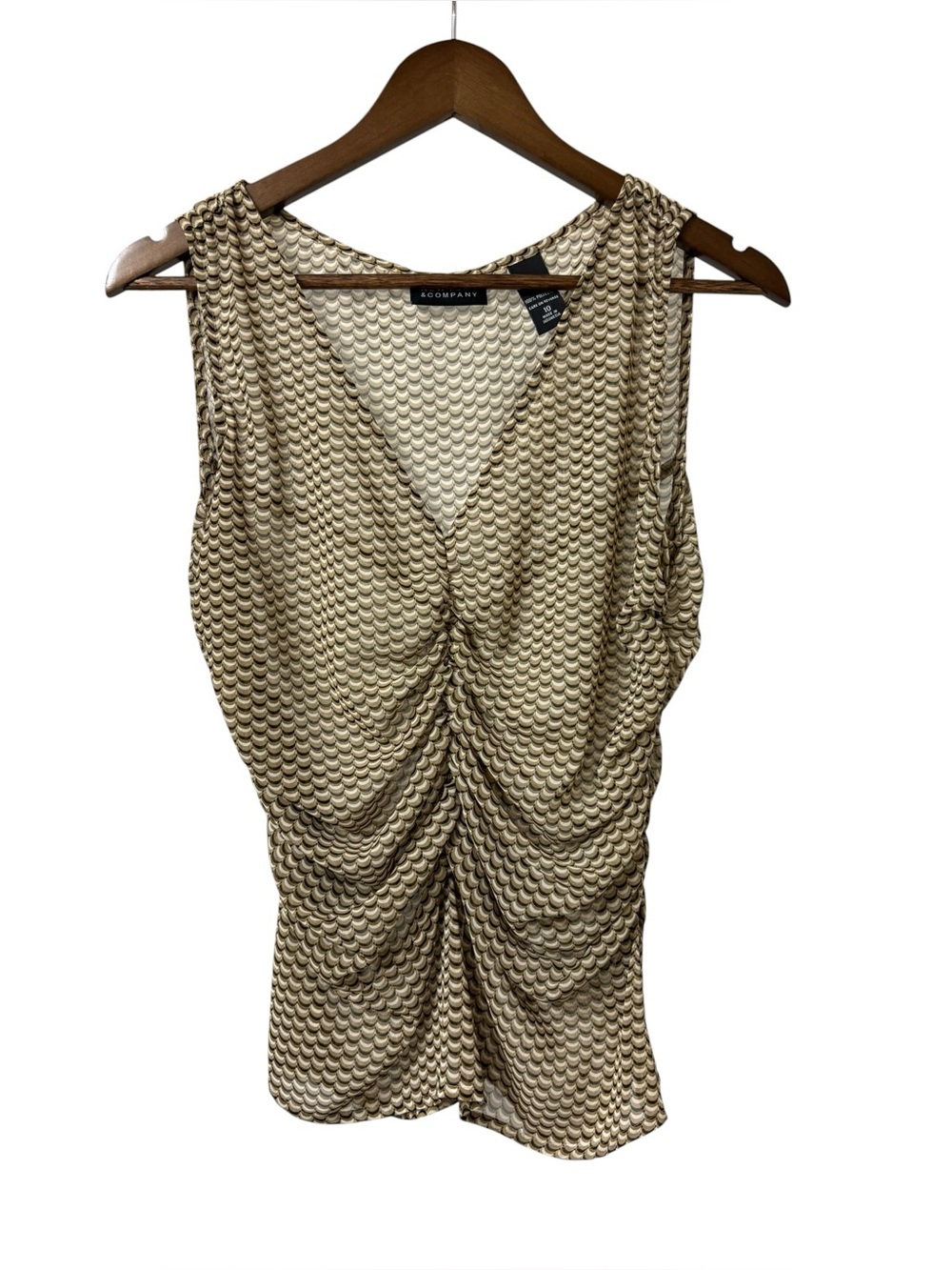 NY & Company Vintage sheer geometric pattern draped ruched front Tank Top 10